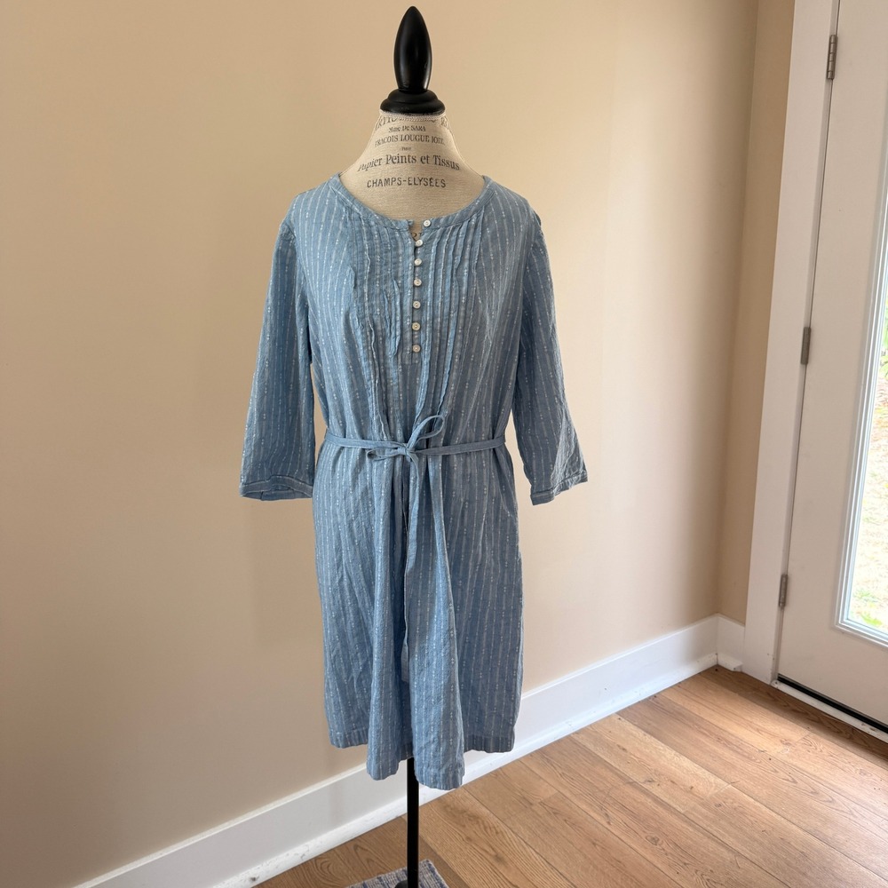 Pure Jill Women's Blue/White Striped Dobby Henley Dress Size XLP